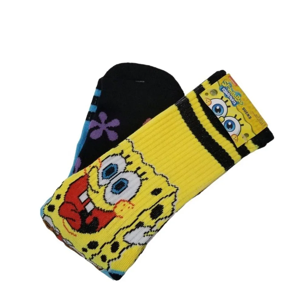 NWT Nickelodeon Sponge Bob Square Pants 2-Pairs UNISEX Casual Crew Socks Size 6-